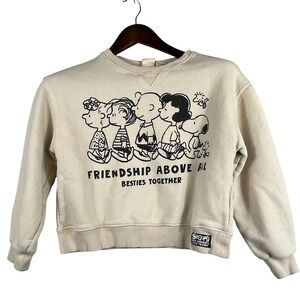 Zara Peanuts Youth 9–10 Cropped Sweatshirt Beige Snoopy Graphic Cozy Casual